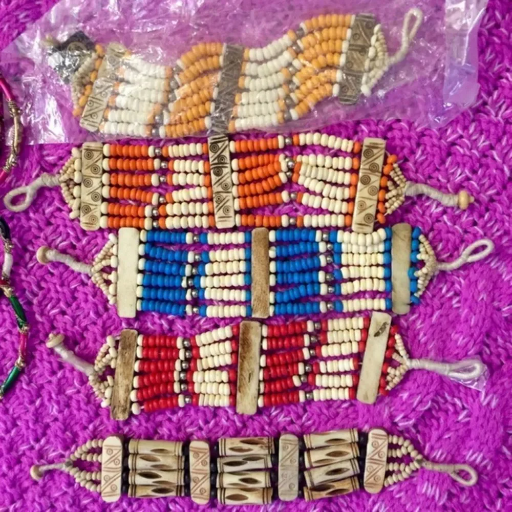 Beaded Bone Colorful Bracelets From India- NWT💙💛